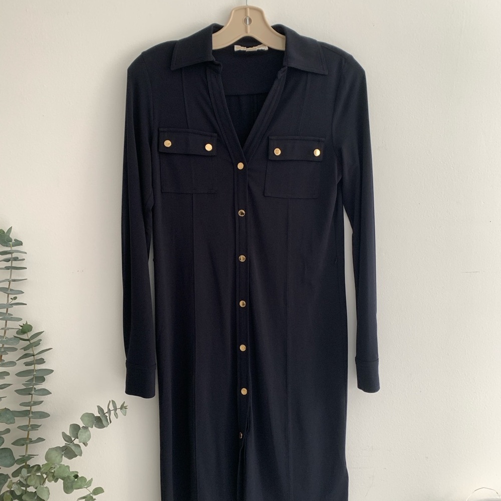 Michael Kors Navy Long Sleeve Dress with Gold Buttons
